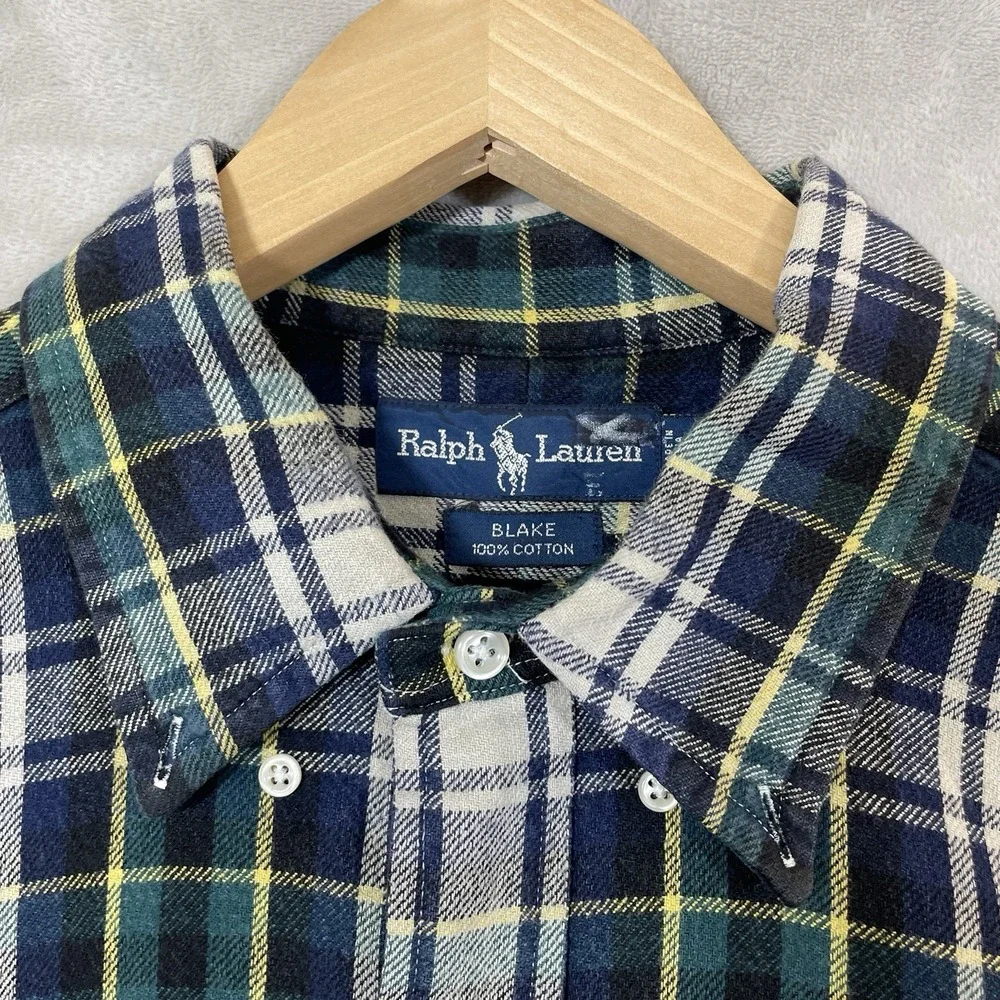Ralph Lauren Blake Heavyweight Cotton Flannel Men XL Plaid 90s Button Down Shirt